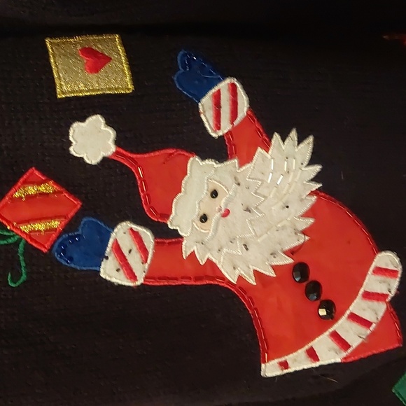 Tiara International Black Christmas Holiday Button Front Sweater 2004 Sz L - Picture 9 of 17